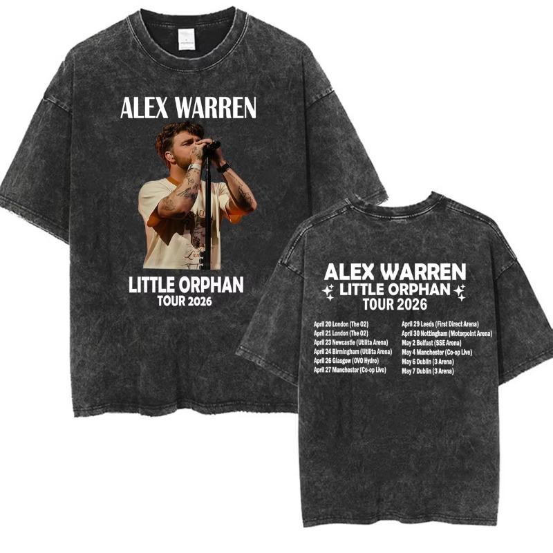 Alex Warren Moon Kunstwerk Musiktour 2026 Vintage Washed T-Shirt Herren Damen Mode Punk Hip Hop T-Shirts Sommer Oberteile Lockeres T-Shirt