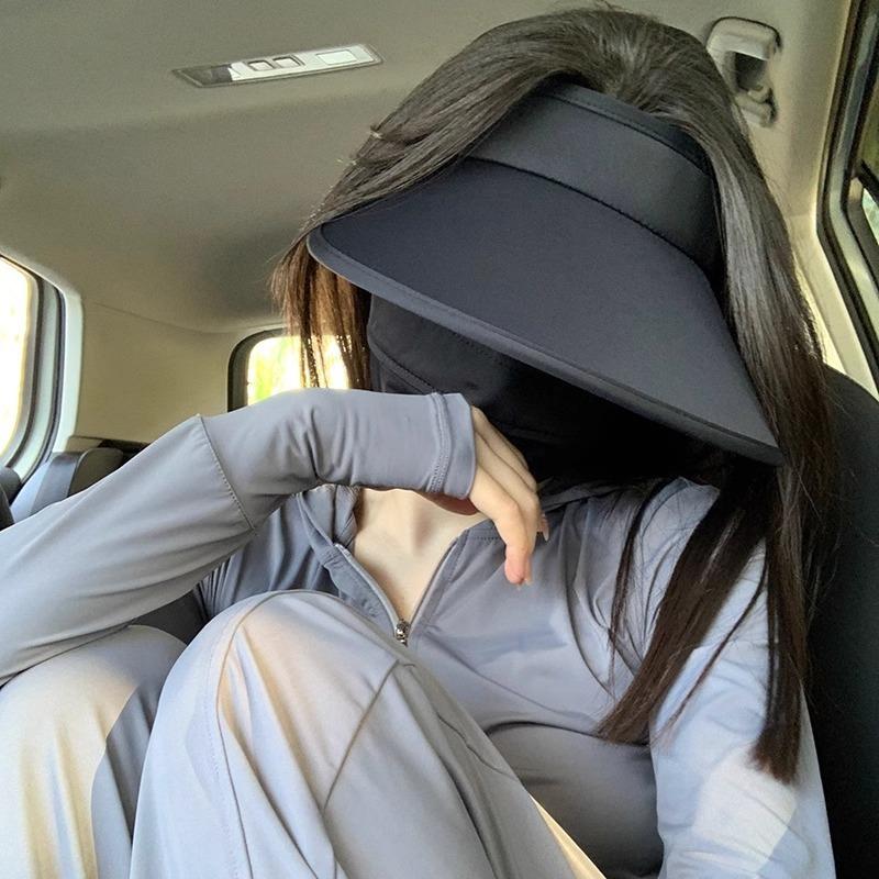 Summer Large Brim Sun Protection Hat Women's Face Cover Vinyl UV Protection Sun Hat Empty Top Hat Ice Silk Sun Hat