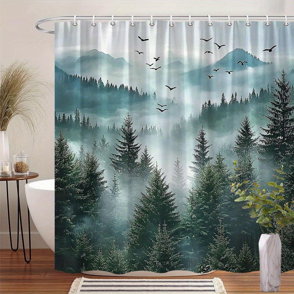 Transform Your Bathroom with this Waterproof Shower Curtain Featuring a Mystical Forest Landscape for Serenity