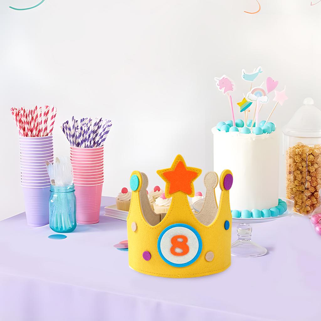 1 Set Filz-Geburtstagskrone Langlebig Kreativ Austauschbare Zahlen Krone Verstellbare Größe Jungen Mädchen Geburtstagsparty Dekorationszubehör