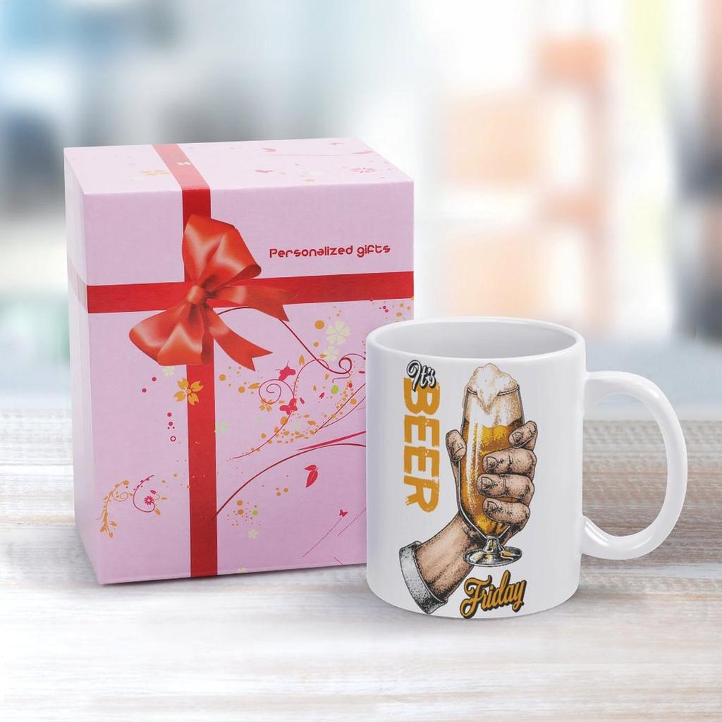 1pc 11oz Ceramic Beer Lover Mug with Double-Sided Print, Coffee or Tea Cup