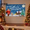 Decorative Holiday Fabric Christmas Banner, 71x43 Inches Santa Sleigh Reindeer Snowman Backdrop for Winter Wonderland Easy Install Door Banner