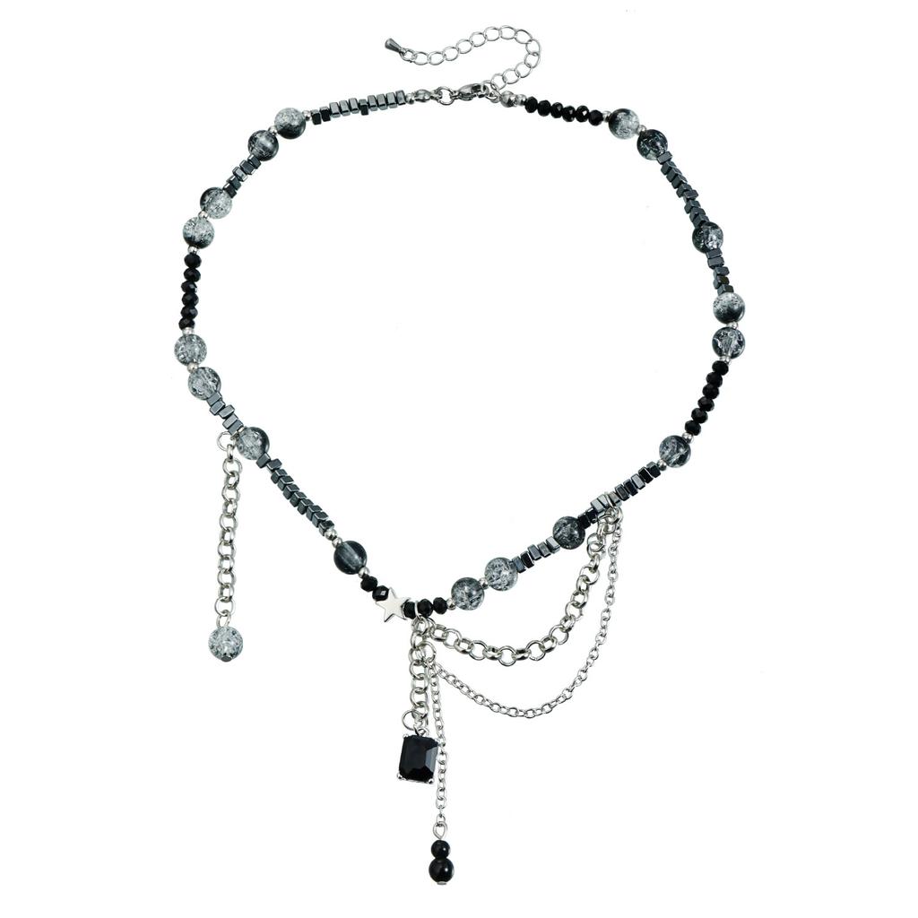 Y2K Black Crystal Beaded Choker Necklace for Women Punk Gothic Collar Female Party Daily Jewery Accessories