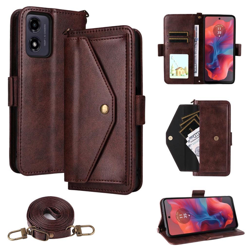 Leather Case For Motorola Moto G04s 4G/G04 4G/G24 4G/E14 4G Magnetic Closure Wallet Stand Phone Cover with Crossbody Strap