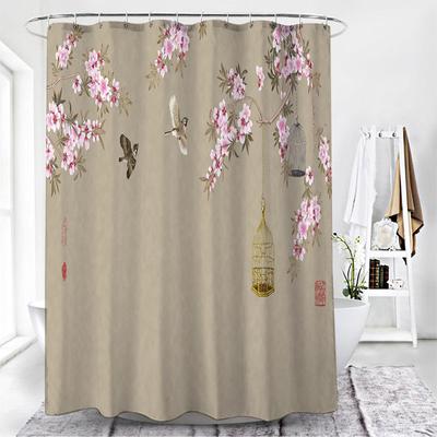 Duschvorhänge im chinesischen Stil mit Blumen und Vögeln, wasserdicht, Badezimmervorhang, 3D-bedruckter Stoff mit Haken, Dekoration, Duschvorhang