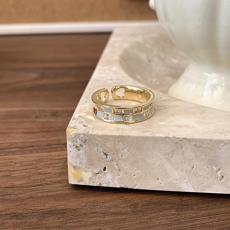 Geometric Checkerboard Contemporary Copper Ring For Women With Embellishments Beautiful