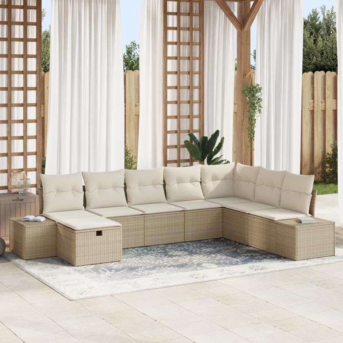 VidaXL Ensemble de canapé de jardin 8 pièces avec coussins Beige Poly Rattan 3359430