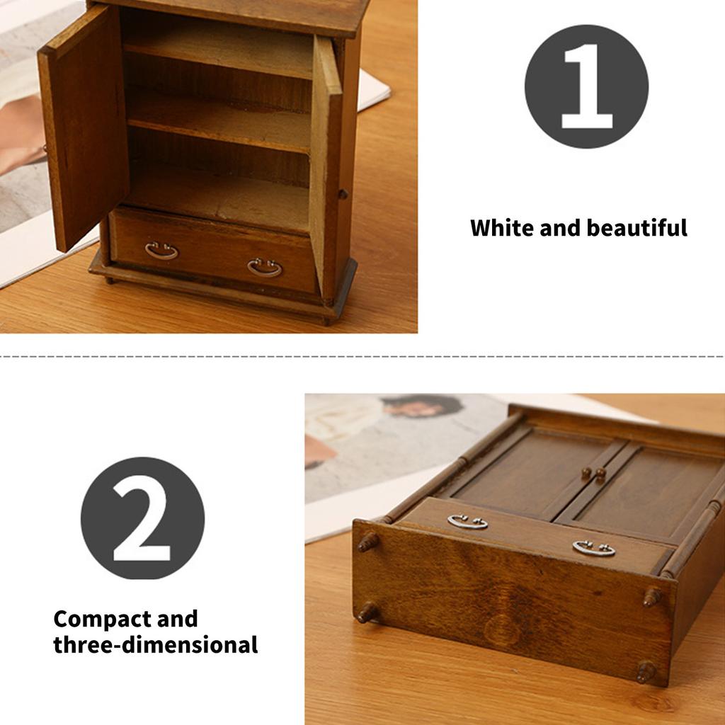 1/12 Dollhouses Furniture Wood Wardrobe with Functional Door and Drawer for Interactive Fun Children Collectible Toy