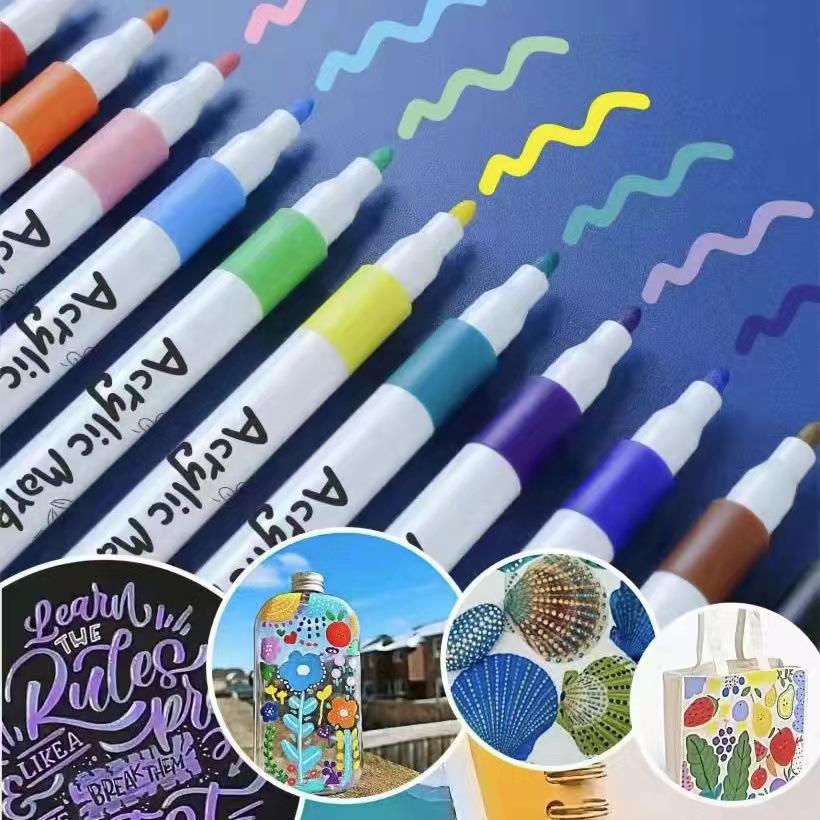 12-Color Acrylic Marker Set - Water-Based Paint for DIY, Ceramic, Graffiti Projects
