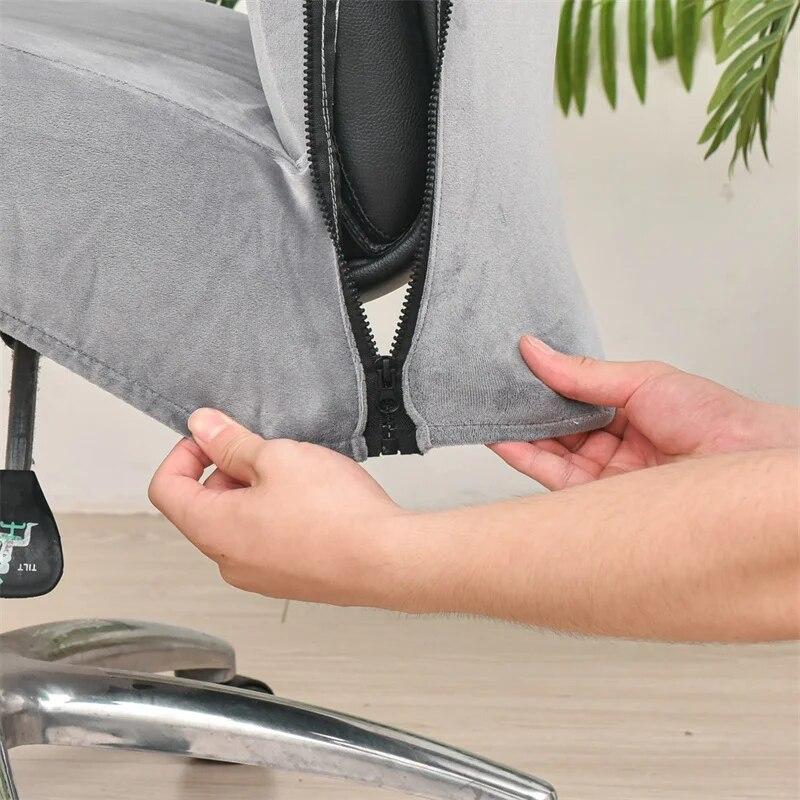 Soft Velvet Office Chair Covers Elastic Computer Chair Cover Non-Slip Gaming Seat Slipcover with Zipper Washable Chair Protector