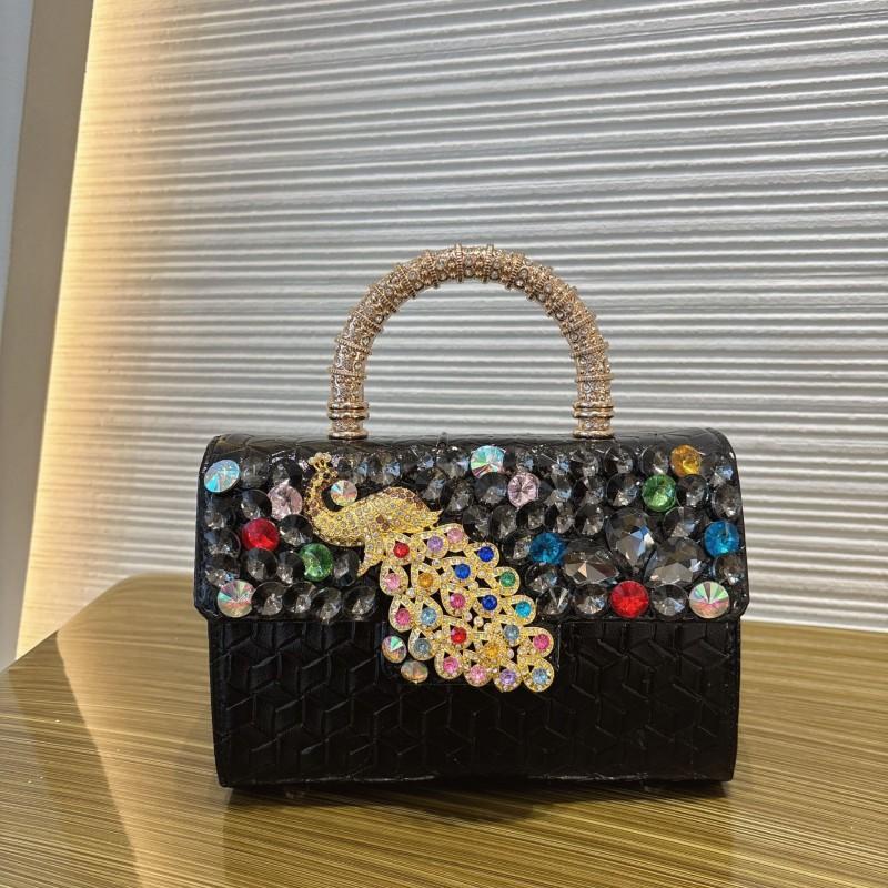 Elegant Rhinestone Peacock Design Mini Crossbody Bag Women PU Leather Chain Shoulder With Embellishment
