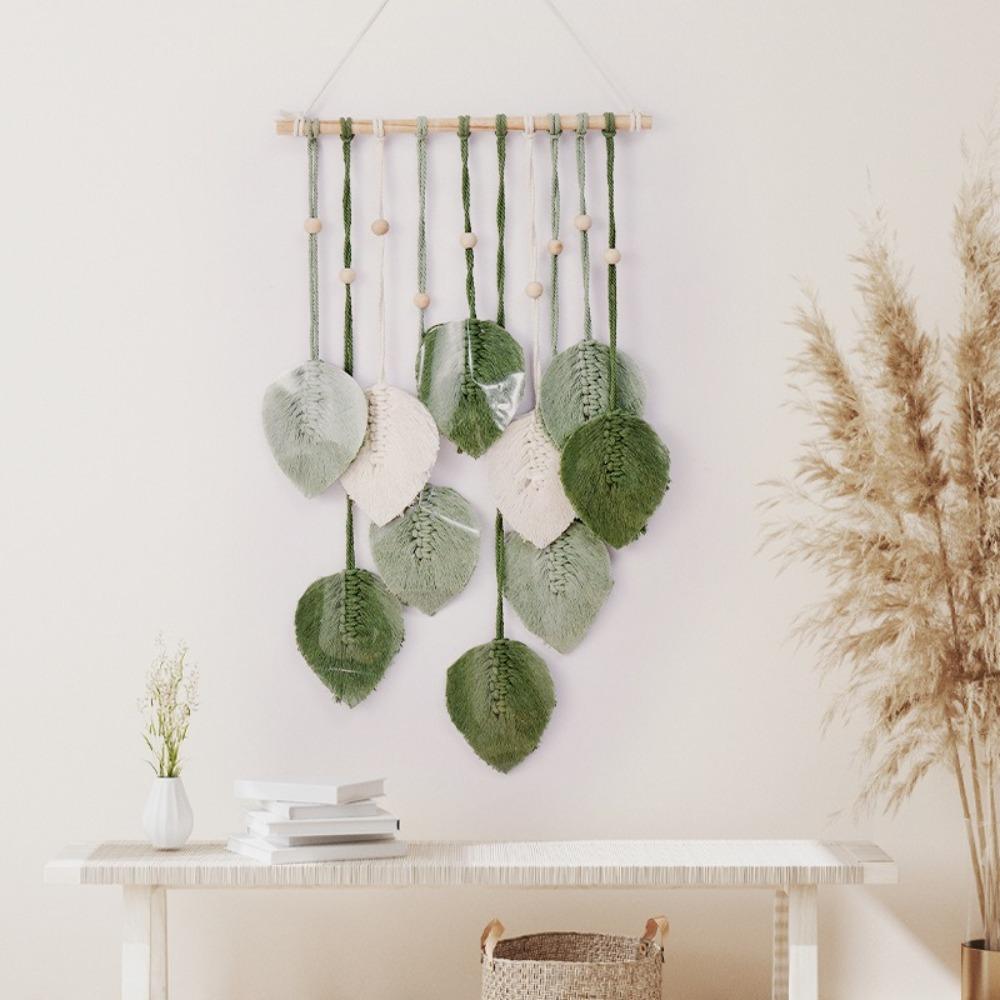 Handmade Macrame Hanging Ornament Green Wall Hanging Tapestry  for Bedroom Living
