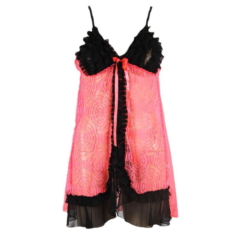 European-American Style Mesh Lace Nightgown Pajamas - Sexy and Flirtatious Cardigan Design for Women