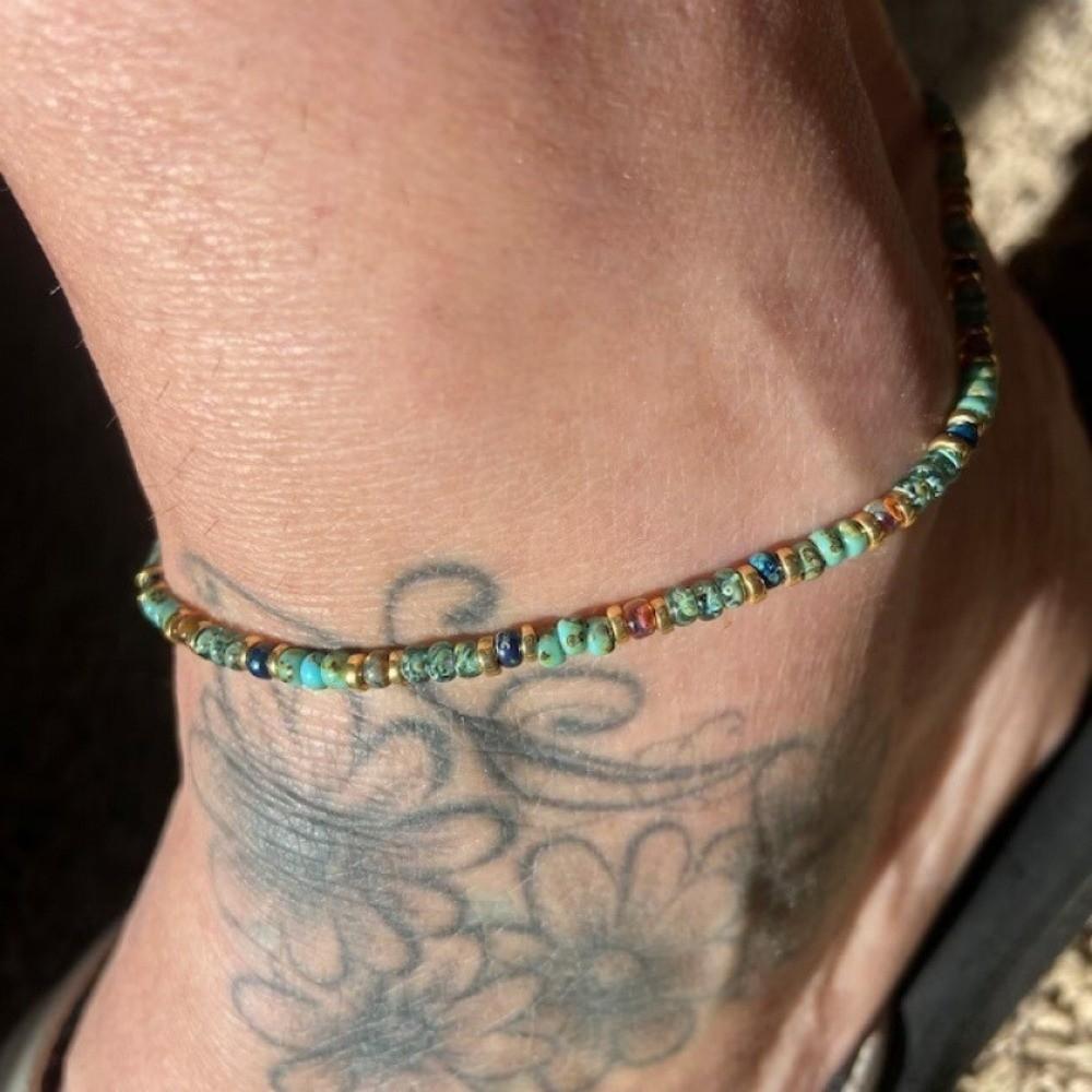 Handcrafted Quality Turquoise Beaded Anklet Beads Ankle Bracelet  Casual Everyday Wear