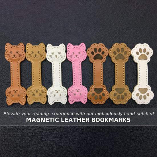 3 Pcs Magnetic Faux Leather Bookmark Cute Cat Face/Paw Shape Strong Magnet Page Clips Reading Accessory for Book Lovers Teachers Students Reader