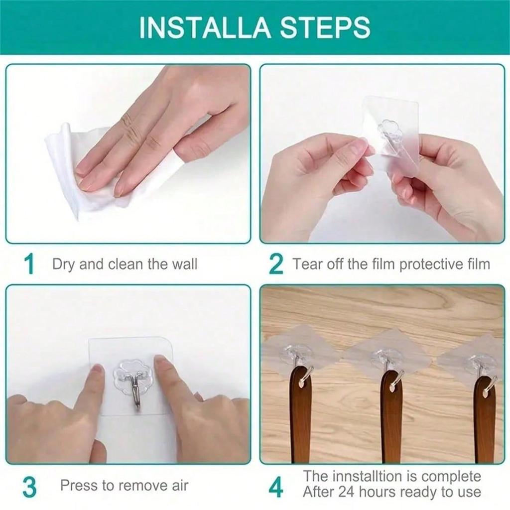 10PCS Transparent Seamless Adhesive Hooks, Strong Wall Mounted Hooks, Photo Frame Traceless And Nail Free Screw Hanging