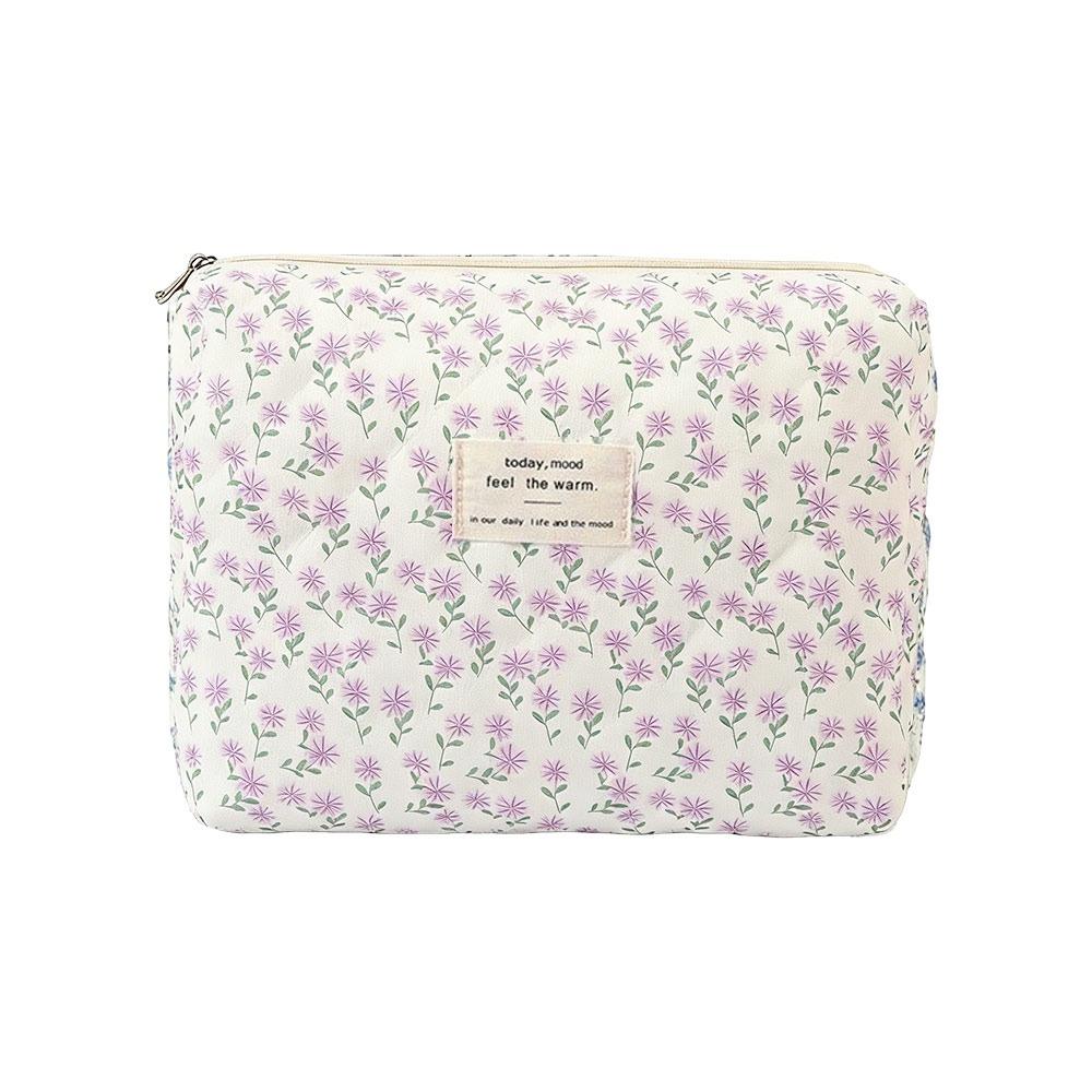 Zipper Aesthetic Cosmetic Organizer Floral Printed Skincare Clutch Toiletry Bag  Travel Storage