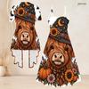 Women Plus Size Two Piece Set Short Sleeve Cardigan Strappy V Neck Flared Dress Pumpkin Bear Printed
