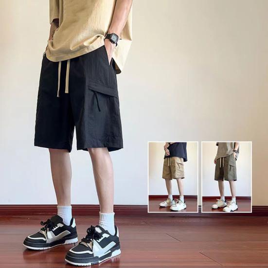 Men's Knee Length Shorts Loose Fit Cargo Shorts with Drawstring Waist