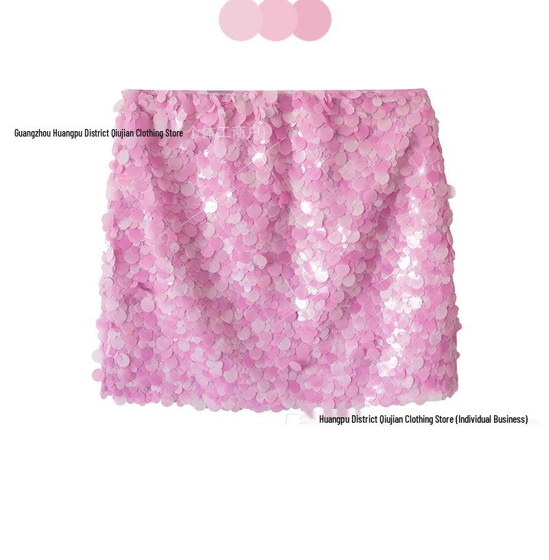 Elegant Blue Sequin High Waist Slimming Short Skirt