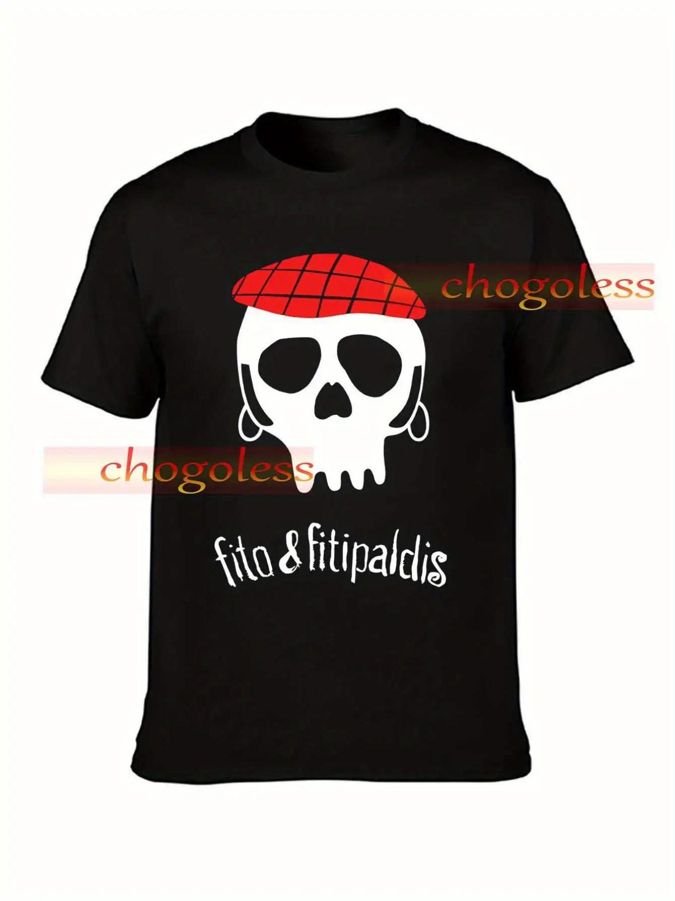 

Fito&FITIPALDIS Men s & Unisex Retro Gothic T-Shirt with Skull & Red Beret Design - Black Rock Tee Suitable for Concerts XXL