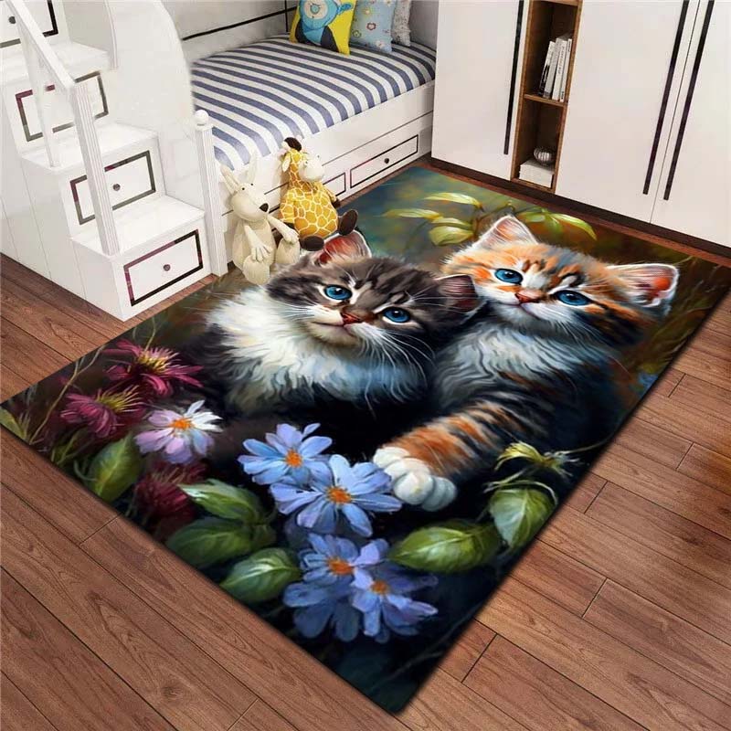3D Cartoon Anime Cute Cat Customizable Flannel Carpet Living Room Bedroom Decoration Bathroom Kitchen Anti Slip Game Area Carpet