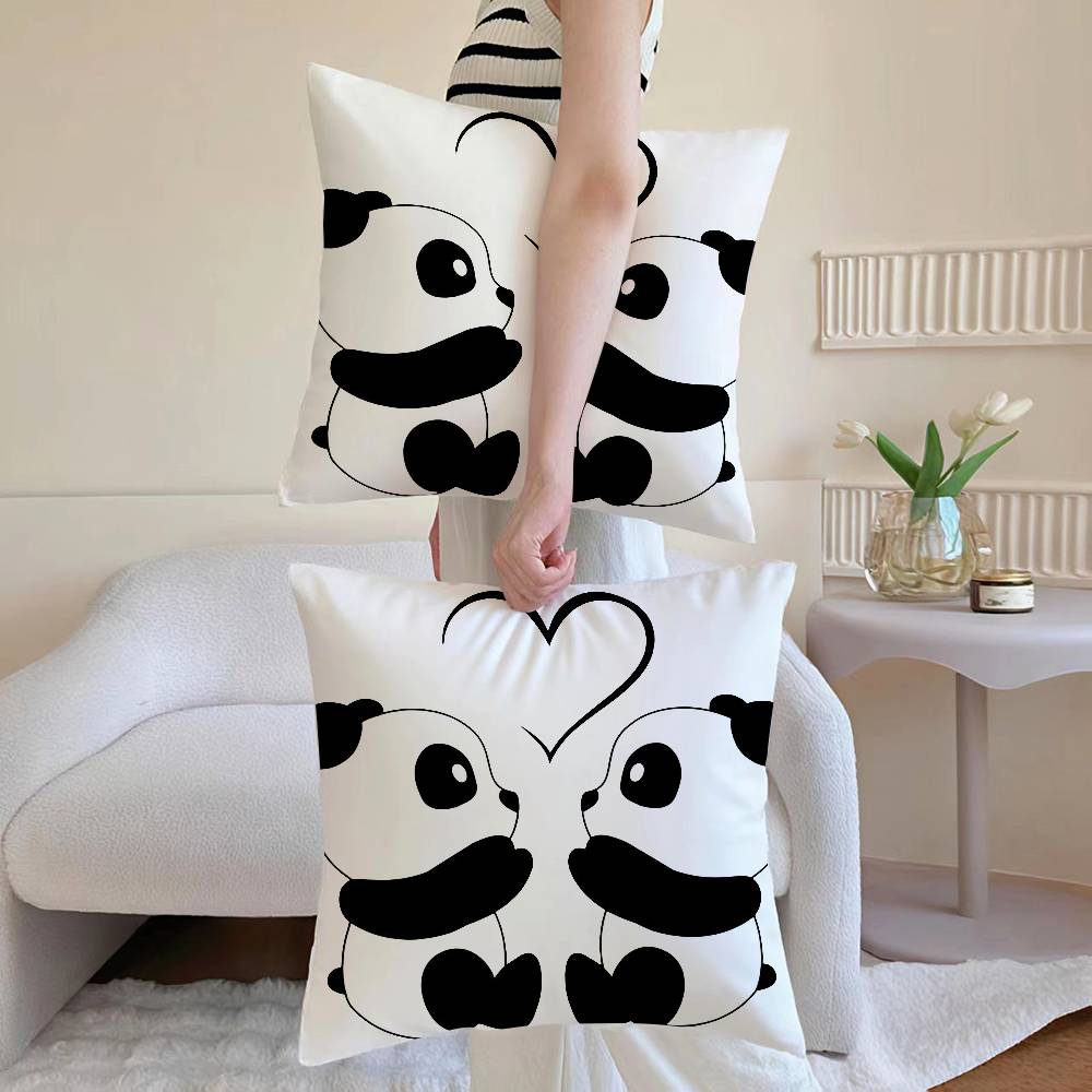 Lovely Panda Pillow Case Anti-dustmite Pillowcase Invisible Zipper Silky Short Plush Sofa Cushion Cover