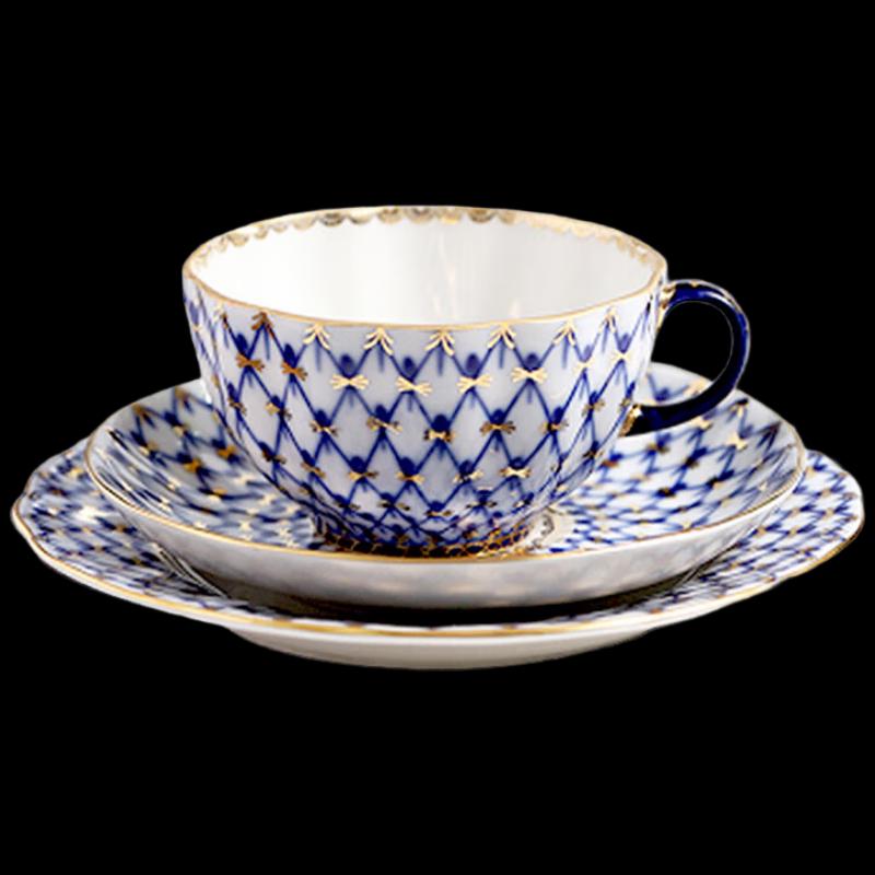 Кофейно-чайный сервиз «Кобальтовая сетка» Ломоносов