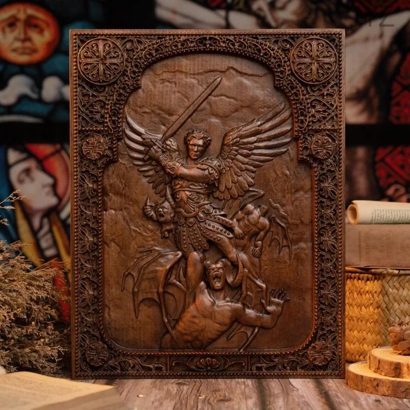 Religious Vintage Archangel Michael Defeated Satan Plaque Living Room Bedroom Mural Saint Statues