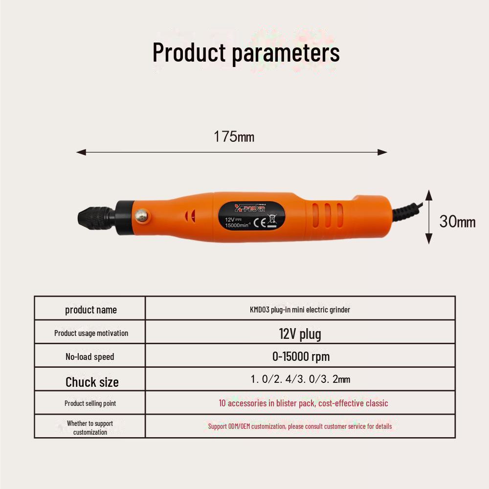 12V Adjustable Speed Mini Electric Engraving Grinder with Straight Handle and Three-Jaw Chuck for DIY Polishing