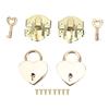 2 Sets Wooden Box Hasp Latch Padlock Set Antique Zinc Alloy Hasp Clasp Latch and Heart Shaped Padlocks with Keys