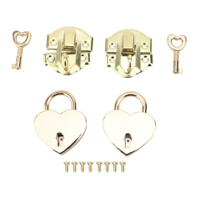 2 Sets Wooden Box Hasp Latch Padlock Set Antique Zinc Alloy Hasp Clasp Latch and Heart Shaped Padlocks with Keys