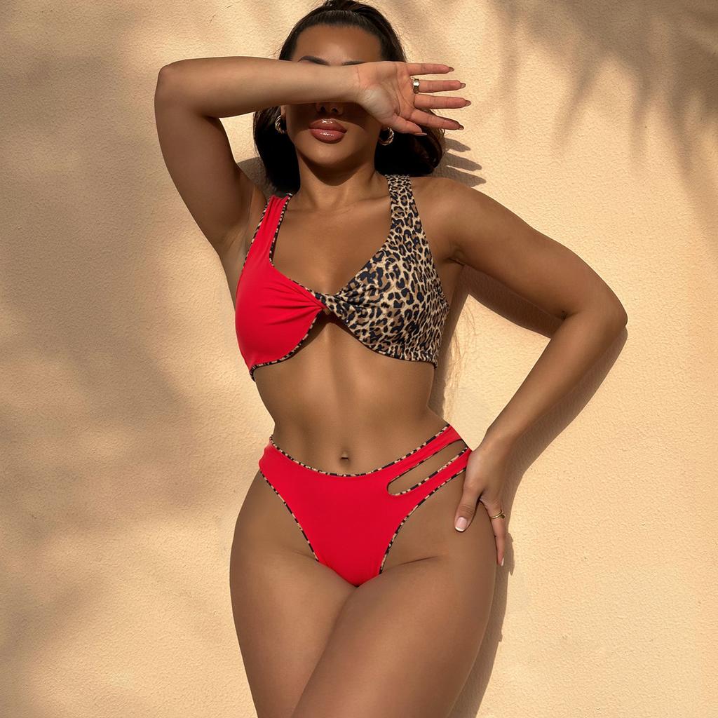 Women Sexy Color Block Backless Two Piece Bikini Swimwear