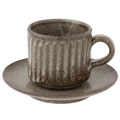 Marui Seito Shigaraki-Keramik Hechimon Tasse & Untertasse, 200ml Fassungsvermögen, Ascheglasur-Schnitzerei, Braun, MR-3-4387