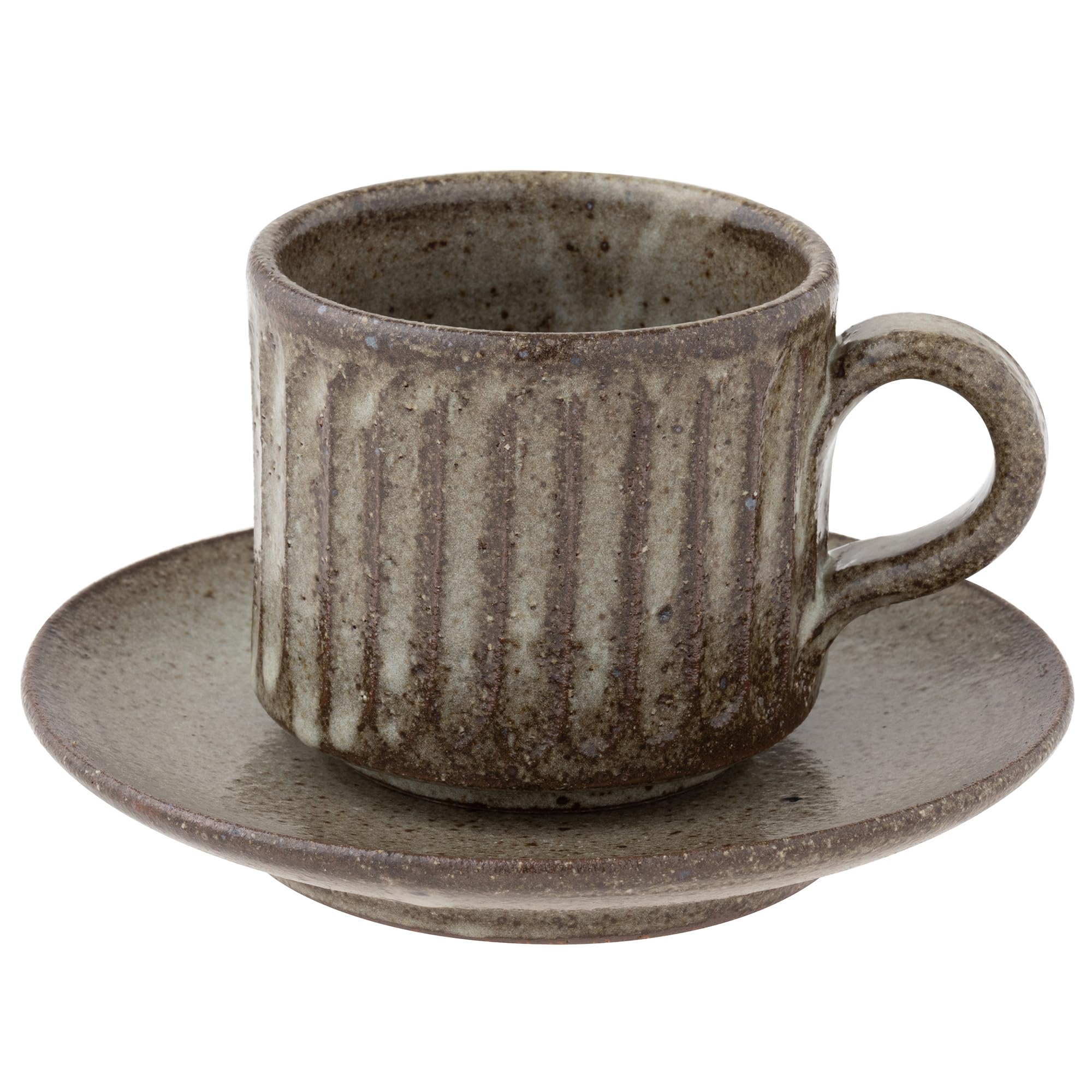 

Marui Seito Shigaraki Ware Hechimon Cup & Saucer, 200ml Capacity, Ash Glaze Carving, Brown, MR-3-4387