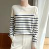 Round-neck Striped Cardigan for Women In Autumn and Winter Latest Trendyable and Versatile Skin-friendly and Warm Cashmere Knitted Base Sweater
