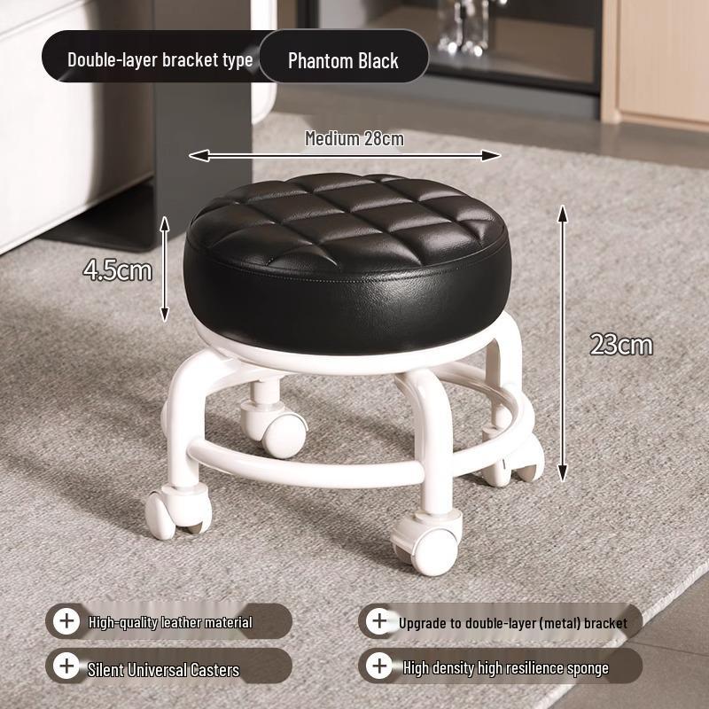 Compact Silent Rolling Stool with Lumbar Support and Soft Cushion