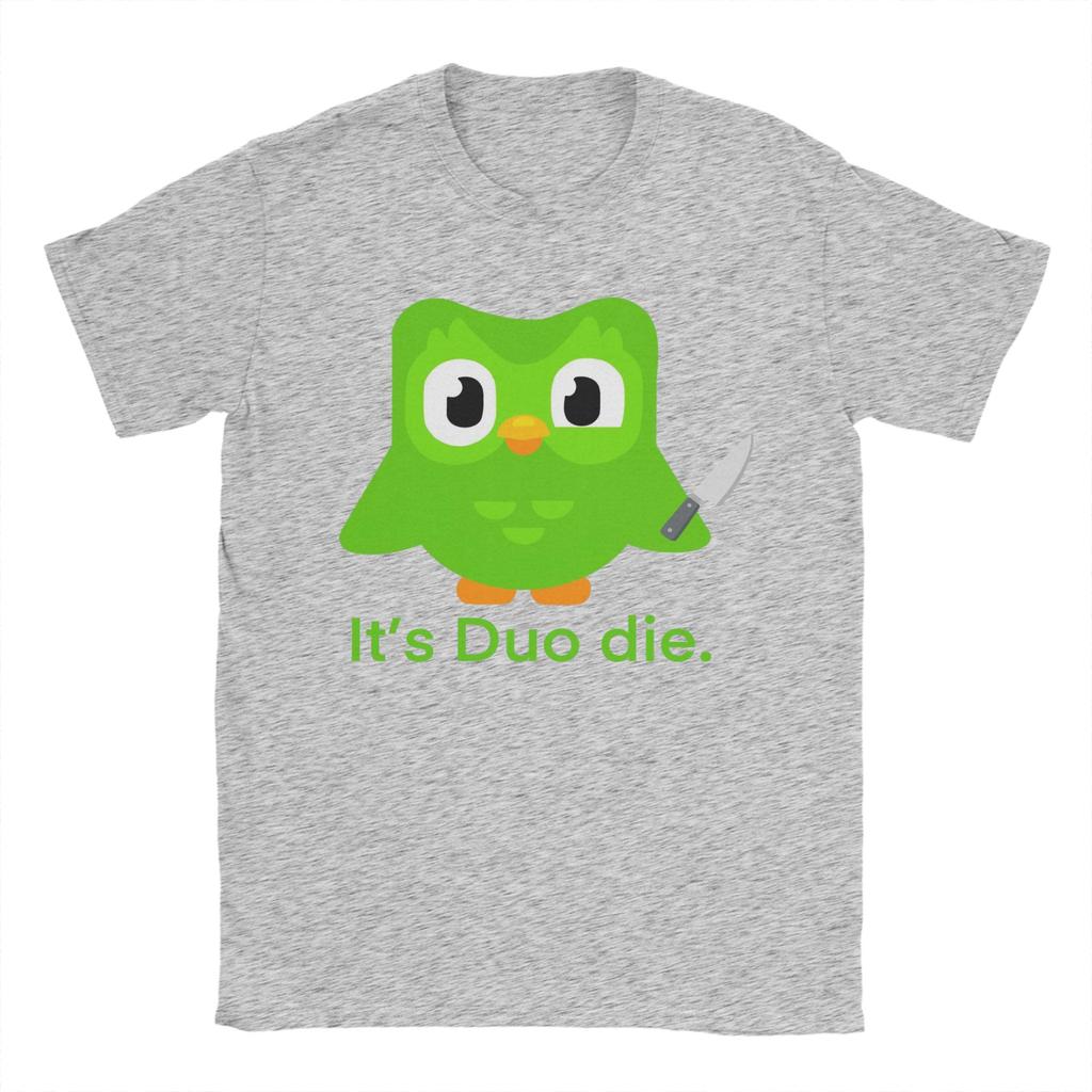 Funny Duolingo Meme (2) T-Shirt Men Vintage Cotton Tee Shirt O Neck Short Sleeve T Shirts Plus Size Clothes