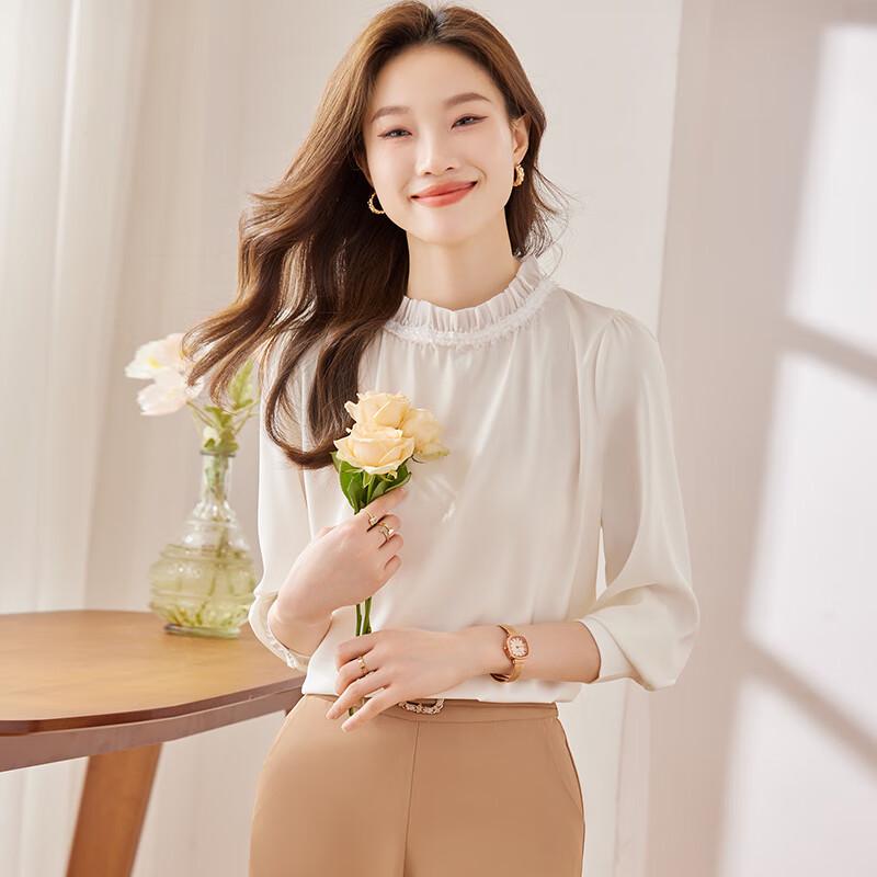 

Trolman Women s Long Sleeve Ruffle Collar Chiffon Blouse Multi-Size