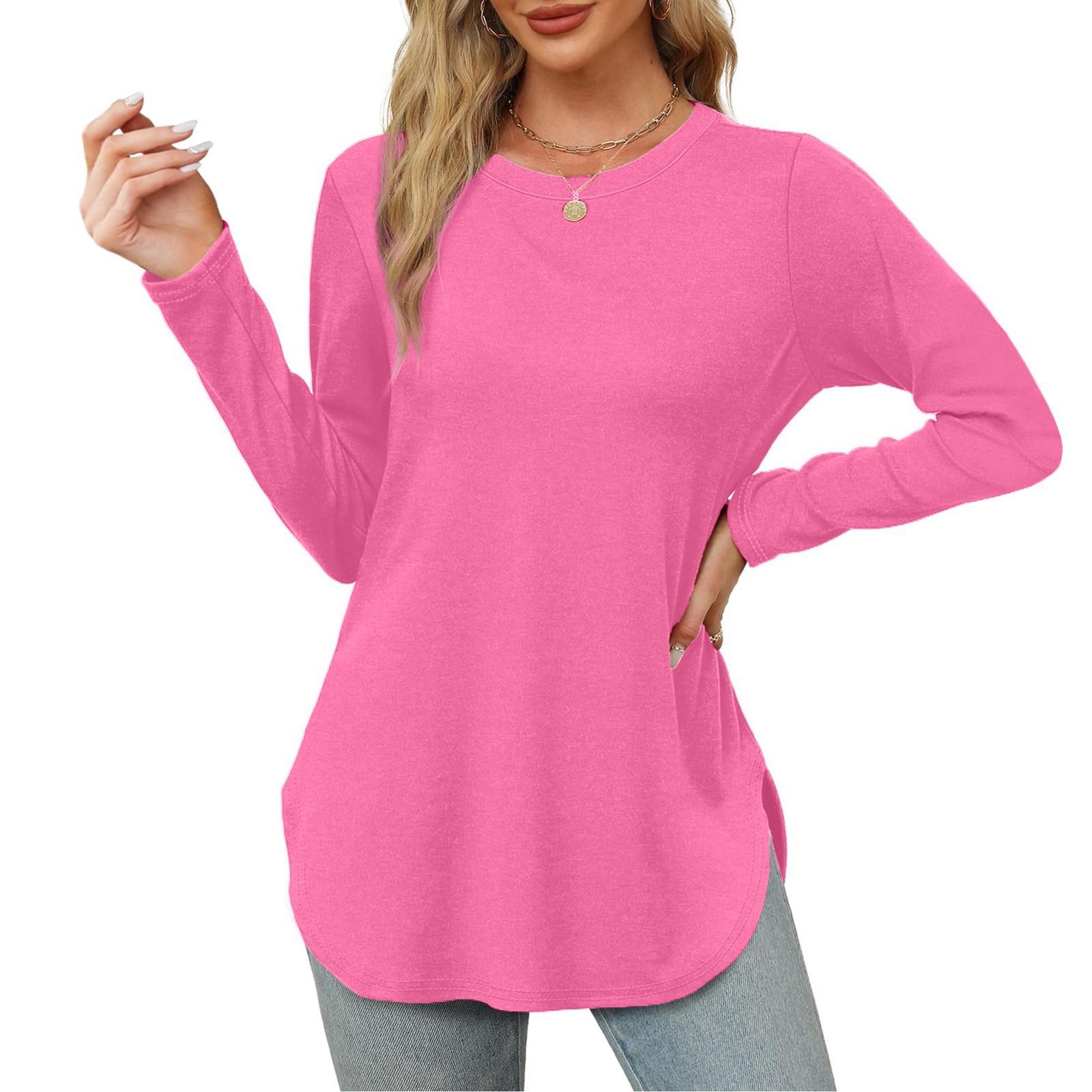 

Женские рубашки с длинным рукавом и круглым вырезом, базовые свободные туники с боковым разрезом, повседневные рубашки XL