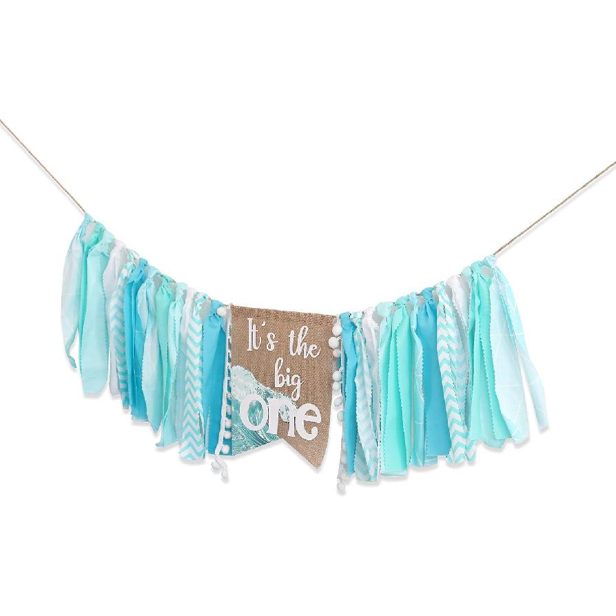 Big One Highchair Banner for 1st Birthday,First Birthday Banner for Baby Boys, Blue Highchair Banner, Pool Party Decorations for Kids Birthday, Cake