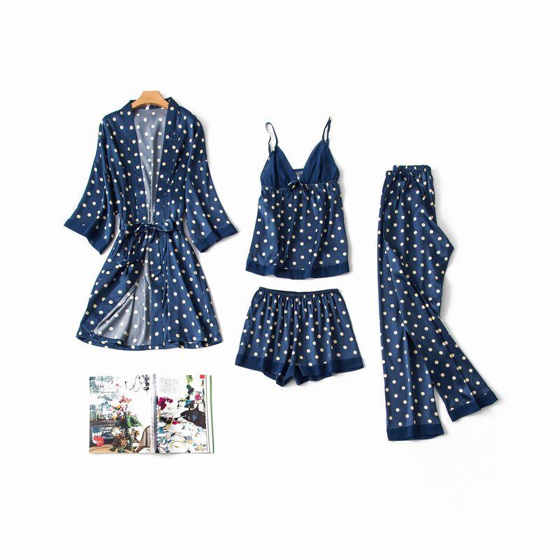 

Pajamas Simulated Silk Homewear Ladies Underwear Nightdress Blue XL