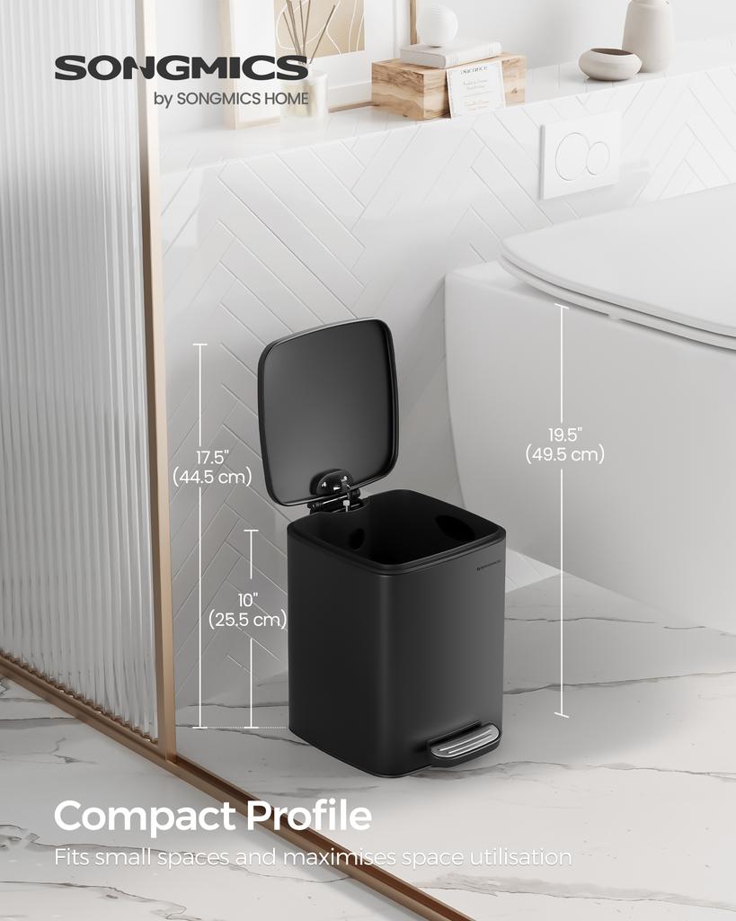Pattumiera, Pattumiera da Cucina, Pedale in Acciaio, con Secchio Interno, Chiusura Morbida e Rimane Aperta, 6 L, Nero