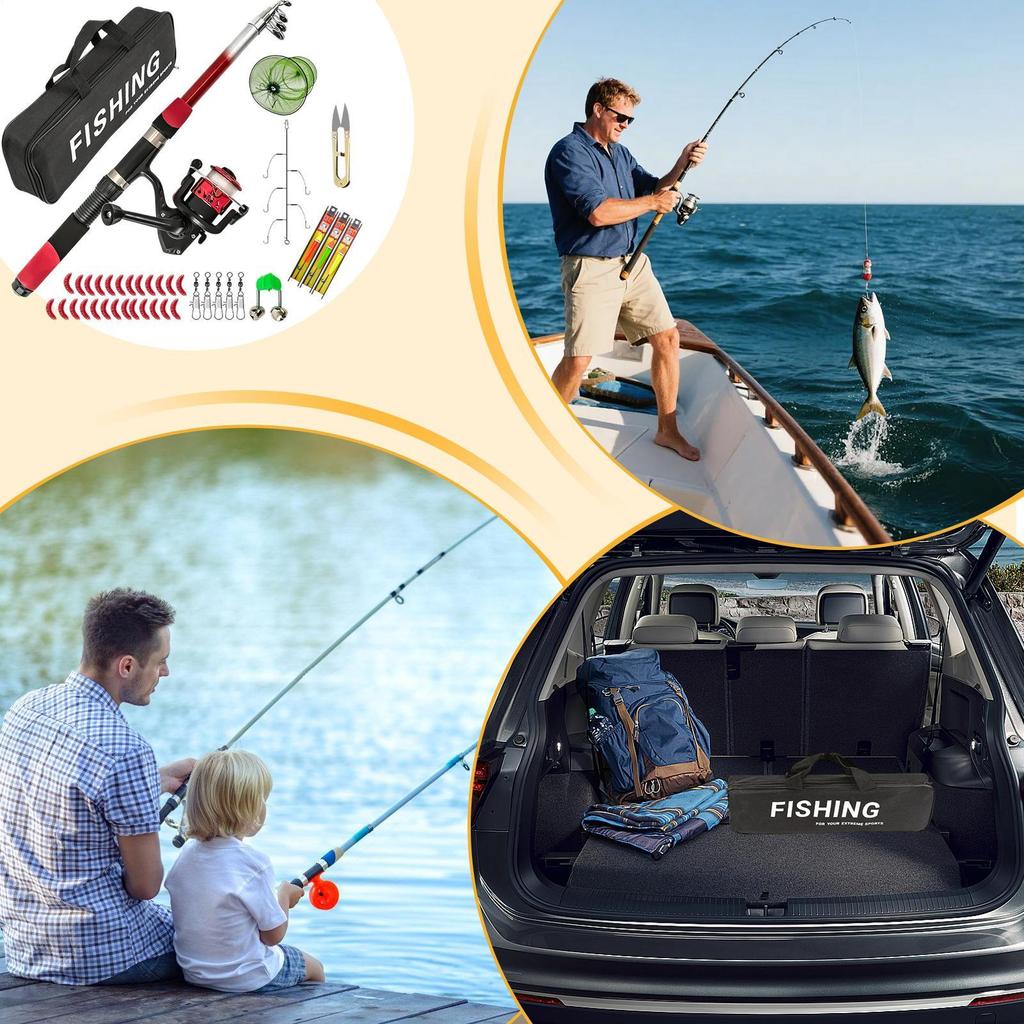 Fishing Rod And Reel Combo Telescopic Portable Fish Supplies Kit with Carrying Case for Boating Trolling Offshore