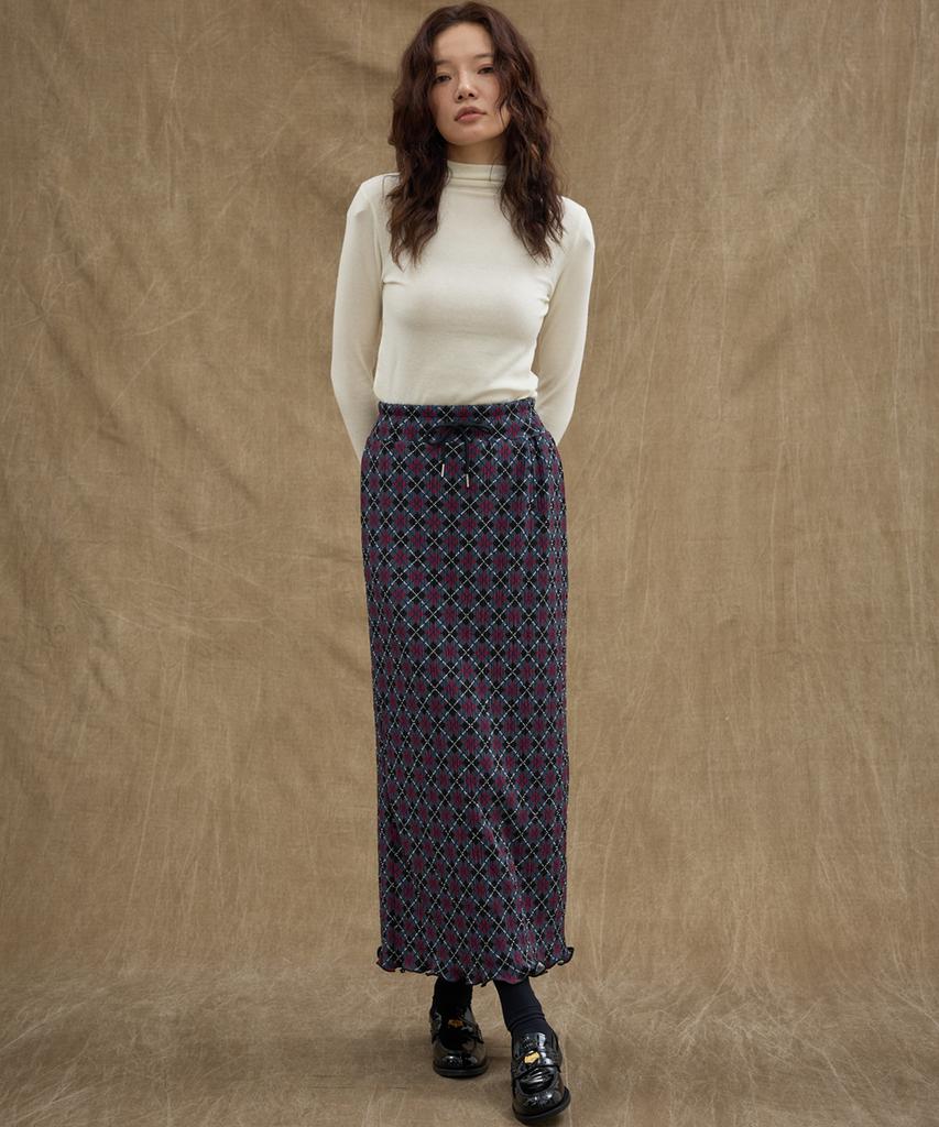 Manavis Seven Heritage Pleated Long Skirt [Black]