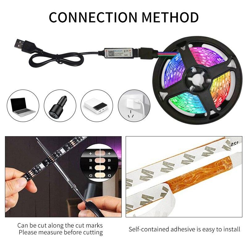 3M USB RGB LED Strip Light 60Leds 5V SMD2835 Bluetooth Control Flexible Strip Lamp For Bedroom Computer TV Backlight