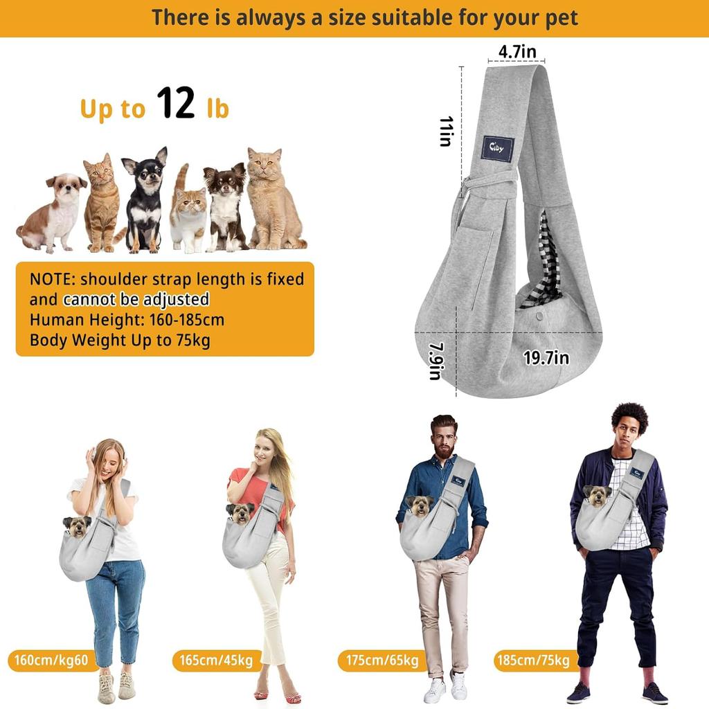 Hands Free Dog Cat Carrier Sling for Small Pets with Soft Breathable Cotton and Reversible Design