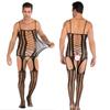 Crotchless Bodystocking Black Man Gay Transparent Net Clothes Sexy Lingerie Bodysuit One Piece Stockings Erotic Sissy Costumes