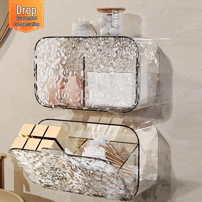 Wall-Mounted Transparent Storage Box for Cotton Pads, Lipstick, Rubber Bands, and Swabs