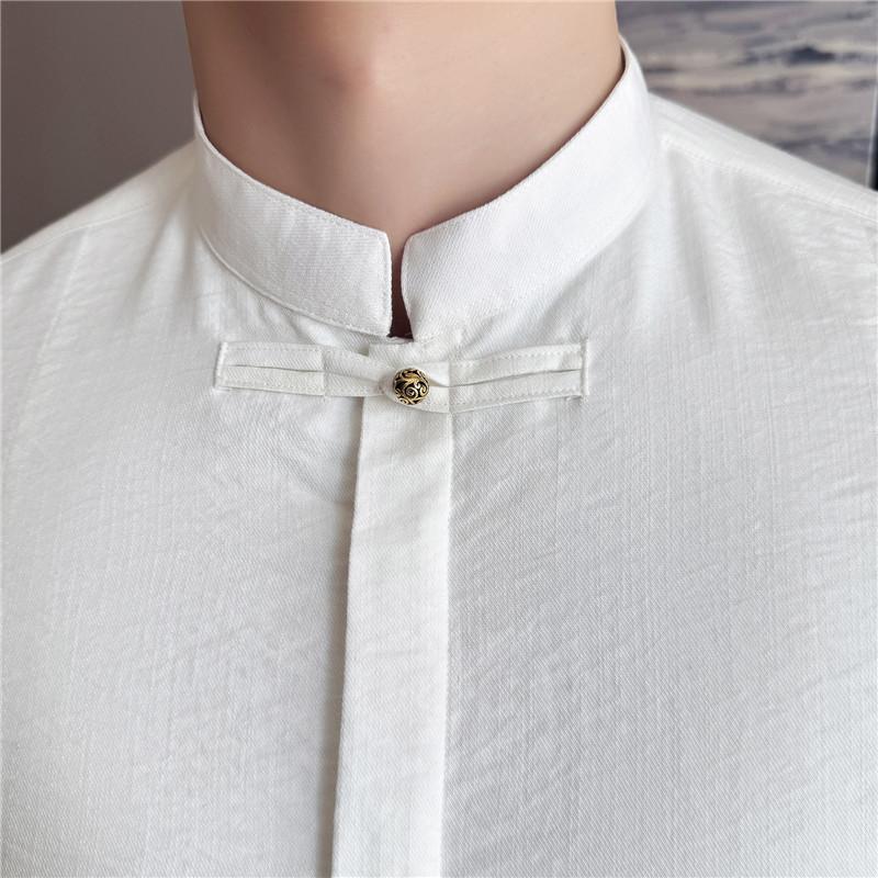 Chemise Décontractée Homme Style Chinois Col Mao Coupe Slim Chemises Pour Homme Mode Été Mince Manches Courtes Blouse Homme